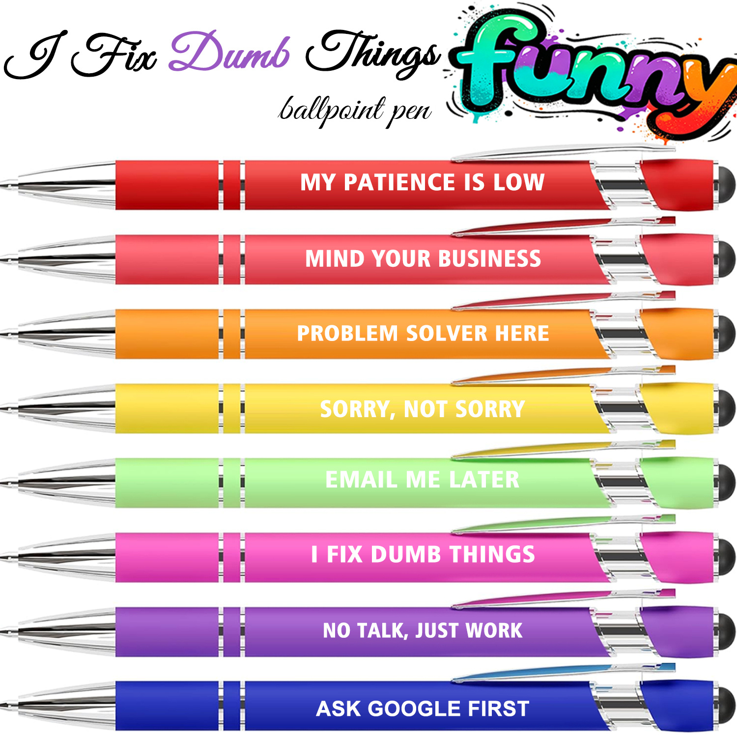 TEMU 8pack Funny Office Ballpoint Pens, Trendy Humorous Quotes Pen Set, Novelty Stationery, Fun Appreciation Gift For Coworkers, Teachers, Students,