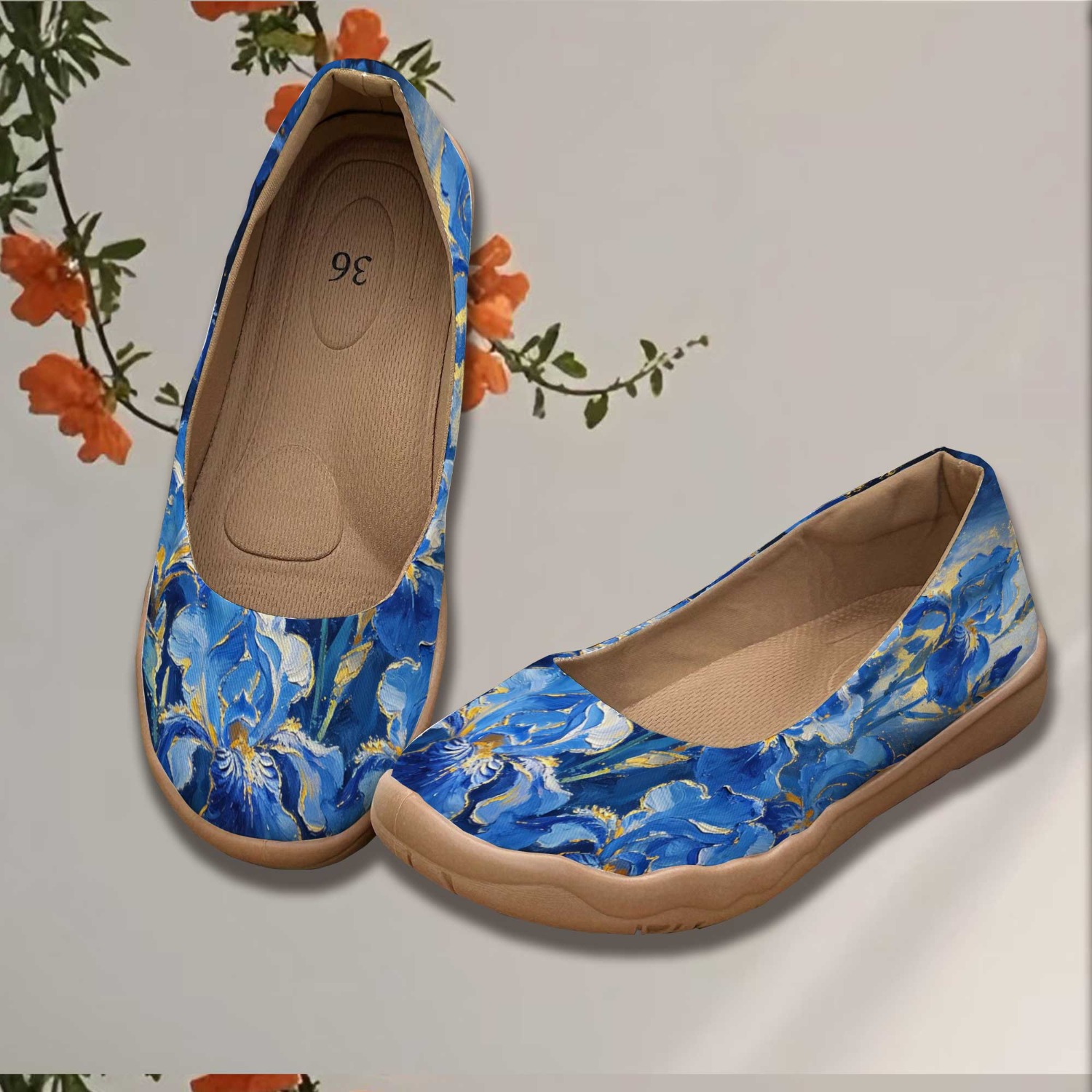 TEMU Spring Summer New Floral Pattern 2d Print Wide Toe Casual Shoes, Home Trendy Flats, Lightweight Comfortable And Versatile