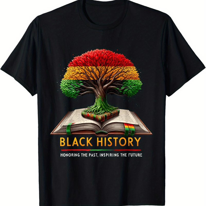 

Men's T-shirt - Soft Cotton, Breathable, Casual Sporty Design With "black History" Graphic & Tree Illustration - Teachers, Gifts, And Casual Attire