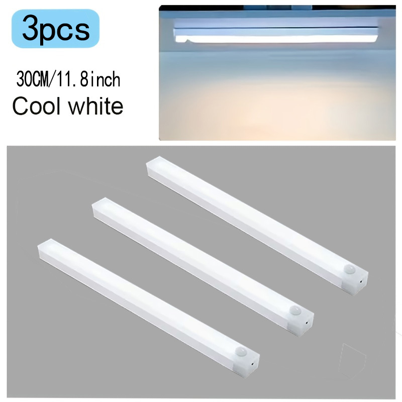 TEMU 3pcs Warm White Led Motion Sensor Lights | 20cm/30cm/50cm Rechargeable Magnetic No-drill Night Lights, Suitable For Home And Office, Ideal