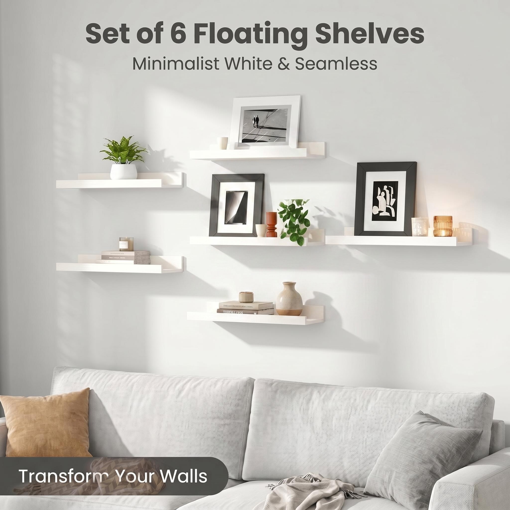 TEMU Lot de 6 étagères murales flottantes, rangement et décoration murale, étagères murales pour salon, bureau, chambre, rangement mural encombrant,