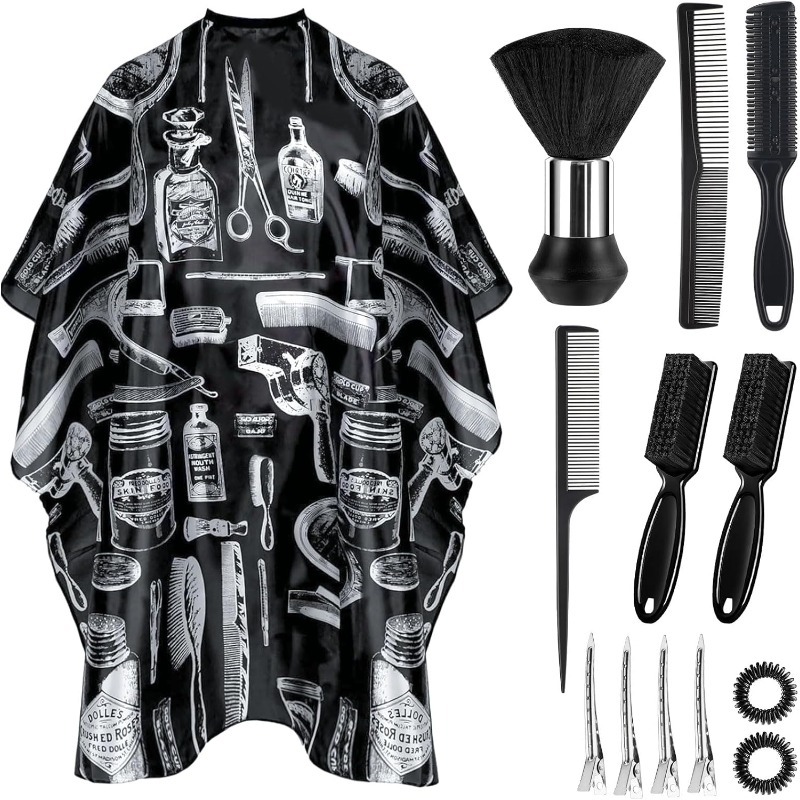 TEMU Barber Cape 13pcs With Neck Duster Brush Adjustable, Extra Long Hair Cutting Cape 63 X 55 Professional Barber Additions For