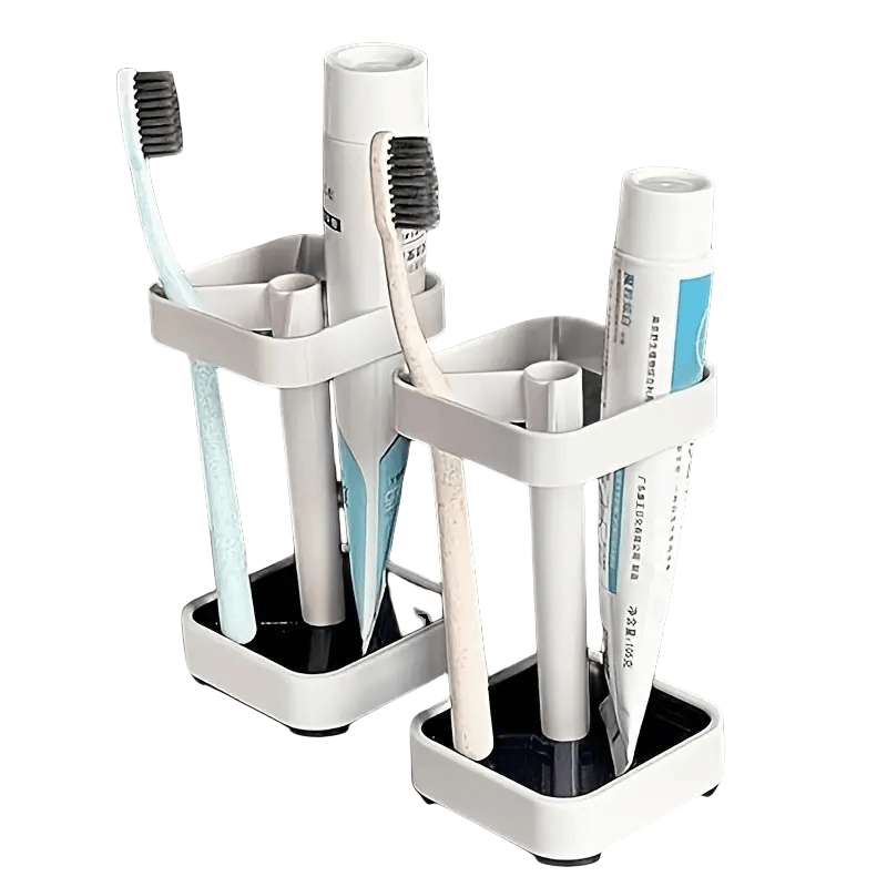 1pc sleek white toothbrush holder with cup lid 3 slot bathroom organizer for electric toothbrushes toothpaste dental floss razors   plastic no power needed ideal for modern marble countertops toothbrush and toothpaste holder details 3