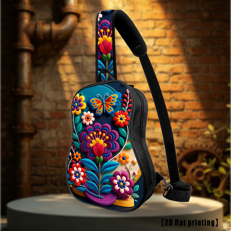 Bolso bandolera bordado con flor y mariposa, mochila para senderismo, chaleco, impresión plana 2D, correa de hombro ajustable, gran capacidad, adecuado para ciclismo y senderismo al aire libre para hombres y mujeres