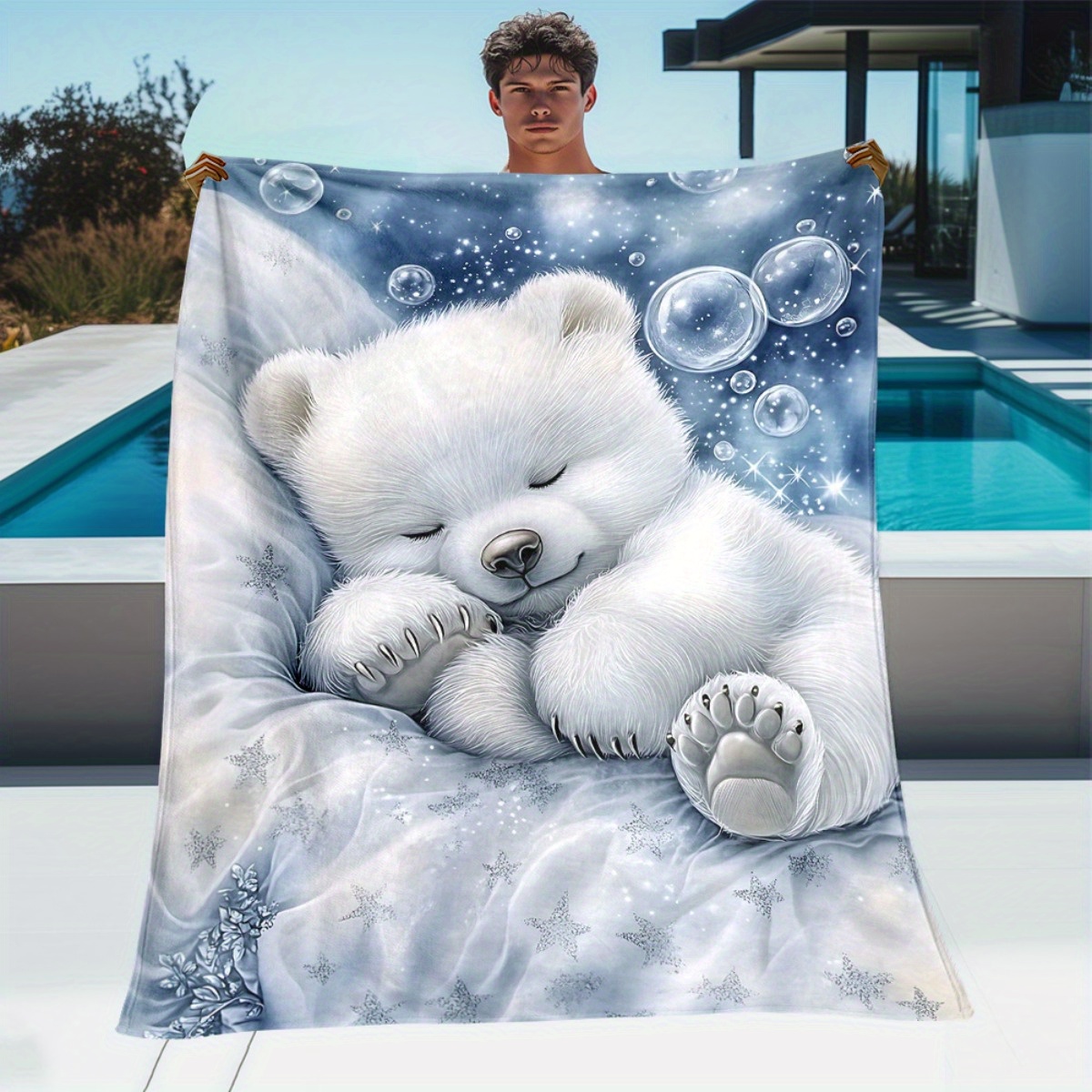 TEMU Couverture 2D Plate 1pc Cub dormant sur - Plaid en flanelle léger pour canapé, extérieur, camping, salon, bureau, chaise et lit - Impression