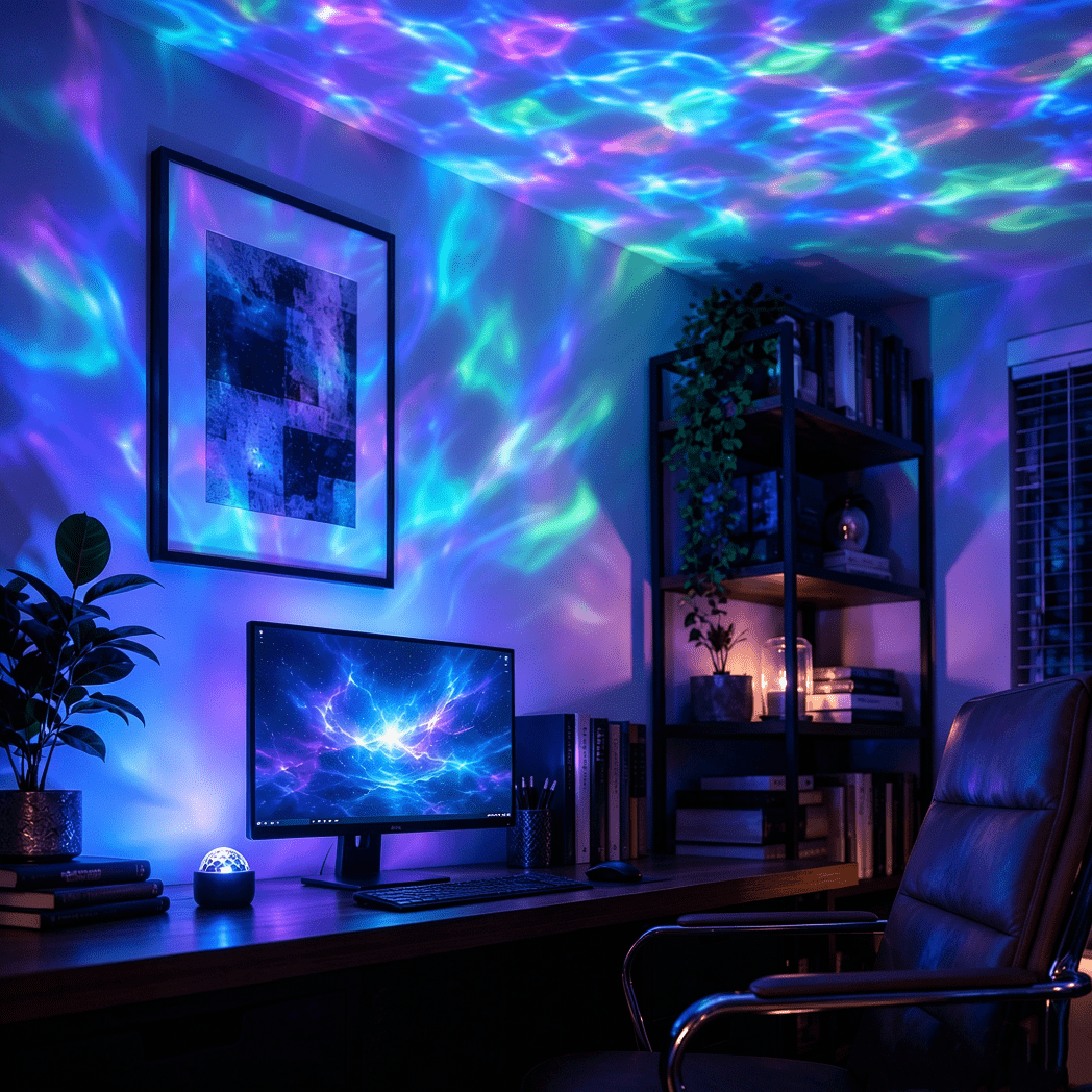 Image of Northern Lights Projector Lamp, Colorful Ceiling Light With Ocean Wave Effect, Usb Powered Ambient Night Light For Bedroom, Gaming Room & Party Decor