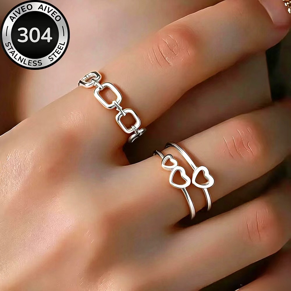 2pcs High-Quality Stainless Steel Golden Stackable Open Ring Set