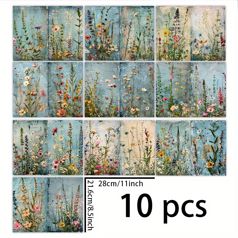 TEMU 1 Set Of 10 Sheets (11*8.5 Inches) Chinese Style Jacquard Plant Background Material Decoration Retro Diary Junk Journal Greeting Card Planner
