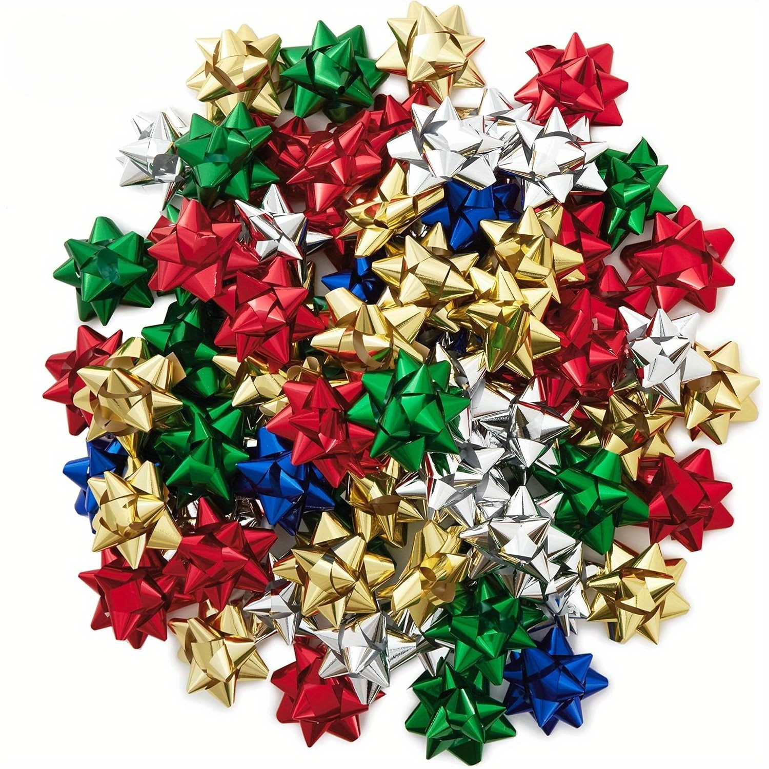 Image of 50-pack Holiday Gift Bows Assortment With Adhesive - Mixed Color Plastic And Pet Material, No Feathers - Perfect For Christmas, Hanukkah, Birthdays, Presents