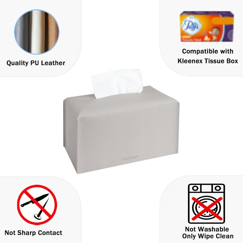 2pcs tissue box cover holder rectangular with bottom belt pu leather tissue cover decorative organizer for tabletop bathroom car office 9.   inch light gray, vintage tissue box holder,  , bathroom decor, rectangular design, elegant holder,   cover, durable material, tabletop accessory,  , car owners Product details 2