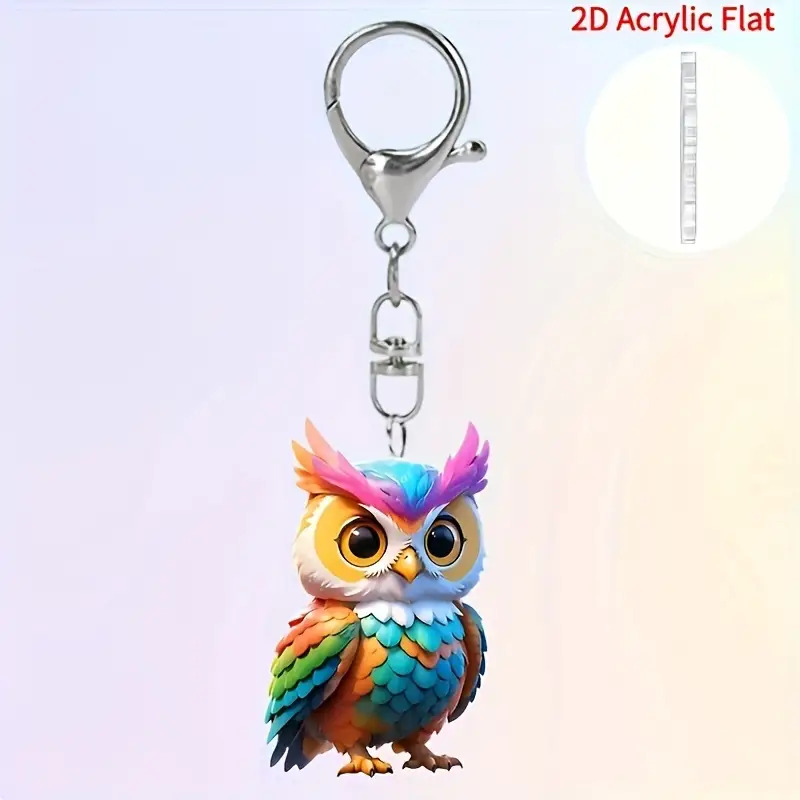 TEMU 2d Flat - A Single Piece Of A Colorful 2d Flat Acrylic Keychain Featuring A Cartoon With Vibrant Feathers In Blue, Pink, Orange, Green, And