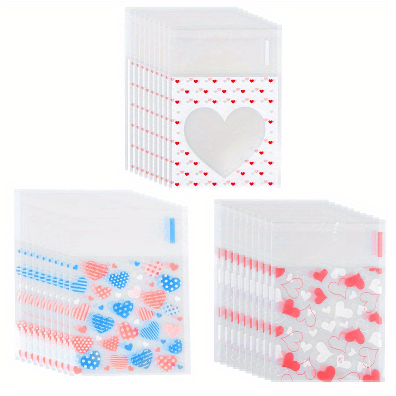 

/300pcs Valentine's Day Clear Plastic Self-adhesive Bags For Packaging Display Baking Cookies Packaging