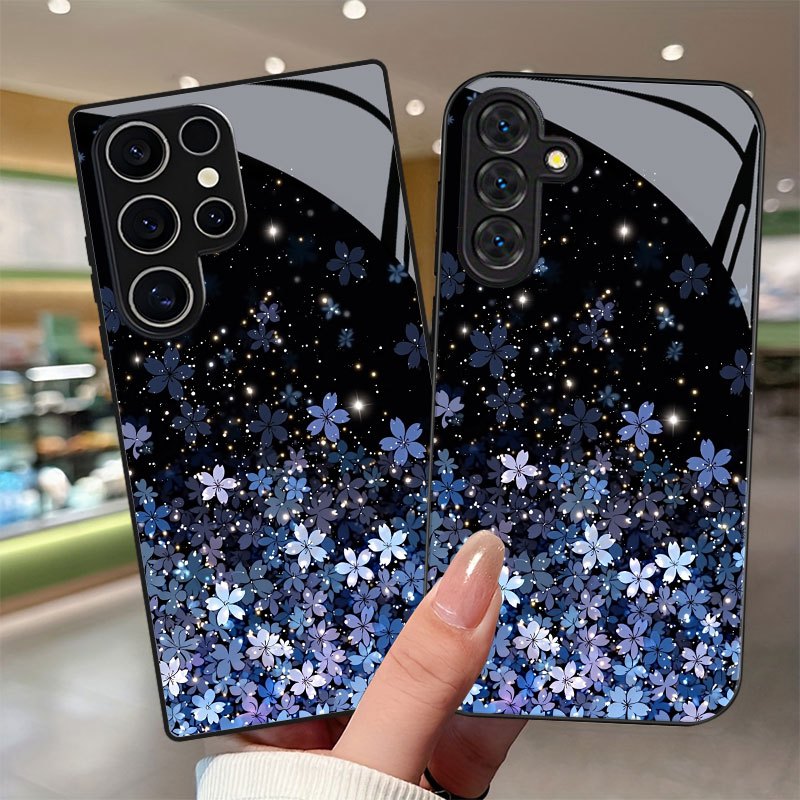 TEMU Phone Case - Starry Sky Blue-purple Pattern Phone Case With Lens Protection, Suitable For Galaxy