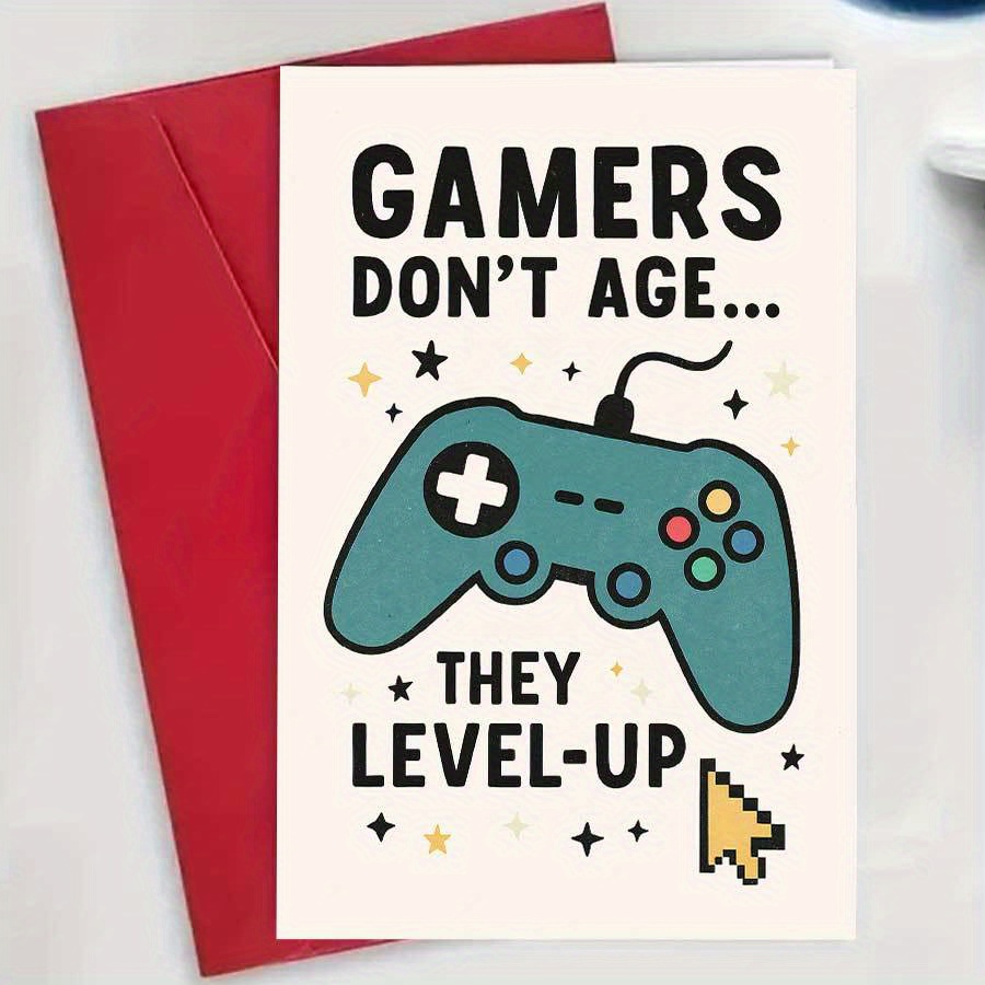 TEMU 1pc Gaming-themed Birthday Card, Designed For Gaming Enthusiasts. Featuring The Message "players Don't Age, Level Up, " This Card Is A Birthday