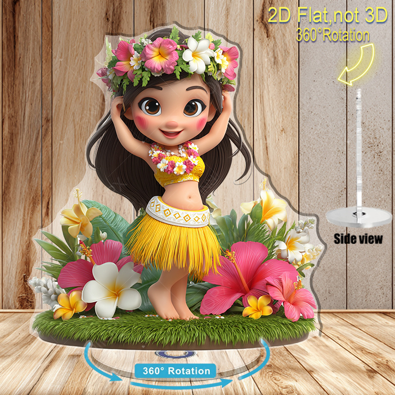 TEMU 2d Flat -- 2d Flat Acrylic Ornament, Rotary Design, Featuring A Hawaiian Dancer, Vibrancy To Your Home, And A Charming Birthday Gift
