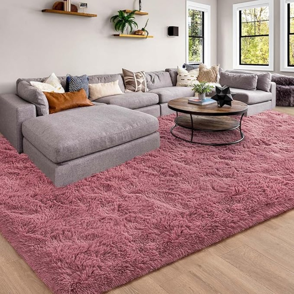 Alfombra de felpa de 243.84X304.8 cm, pelo largo y  , alfombra   para  , rosa polvoriento, alfombra decorativa  