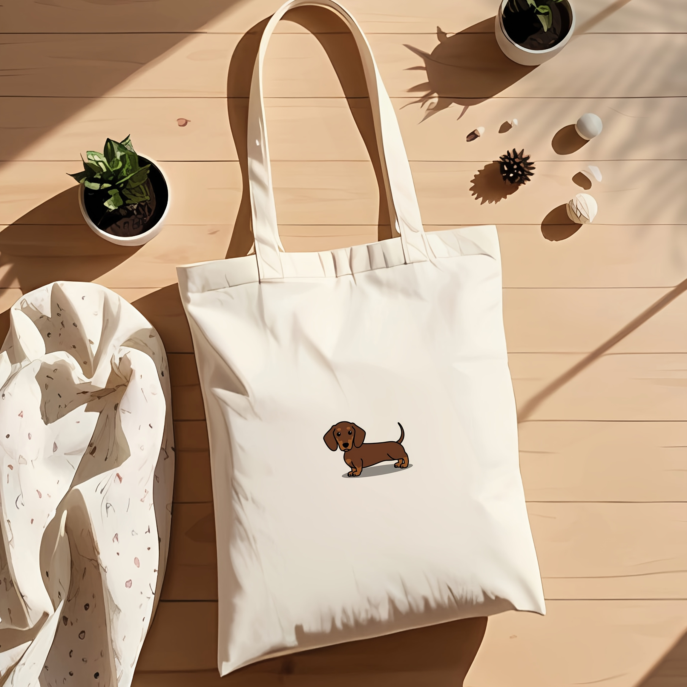 Image of 1pc Cute Dachshund Print Tote Bag- Large Capacity Leak- Beach Bag, Durable Polyester Square Shoulder Bag, Suitable Shopping, Travel, Picnic, Reusable Shopping Bag, Casual Tote Bag