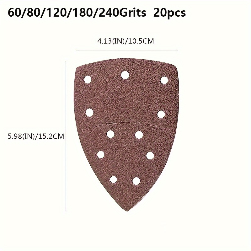 E-shop 20 Bögen Dreieckiges Schleifpapier mit einer Mischung aus 60-240 Körnung, 11 Löcher für Mause-Schleifer - für Präzisionsbearbeitung und