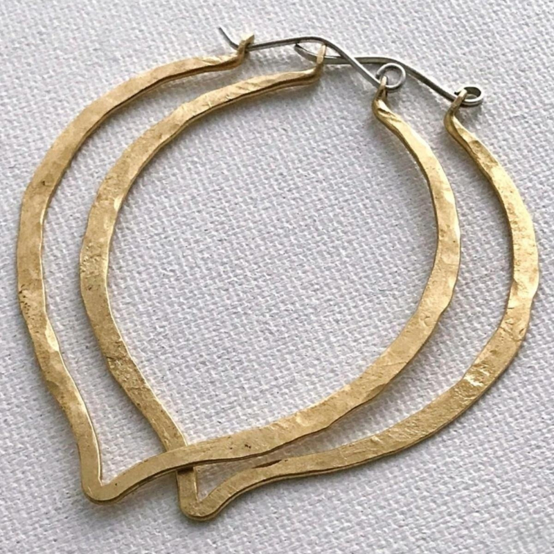 Women's Plated Hammered Leaf Hoop Earrings, Minimalist Style