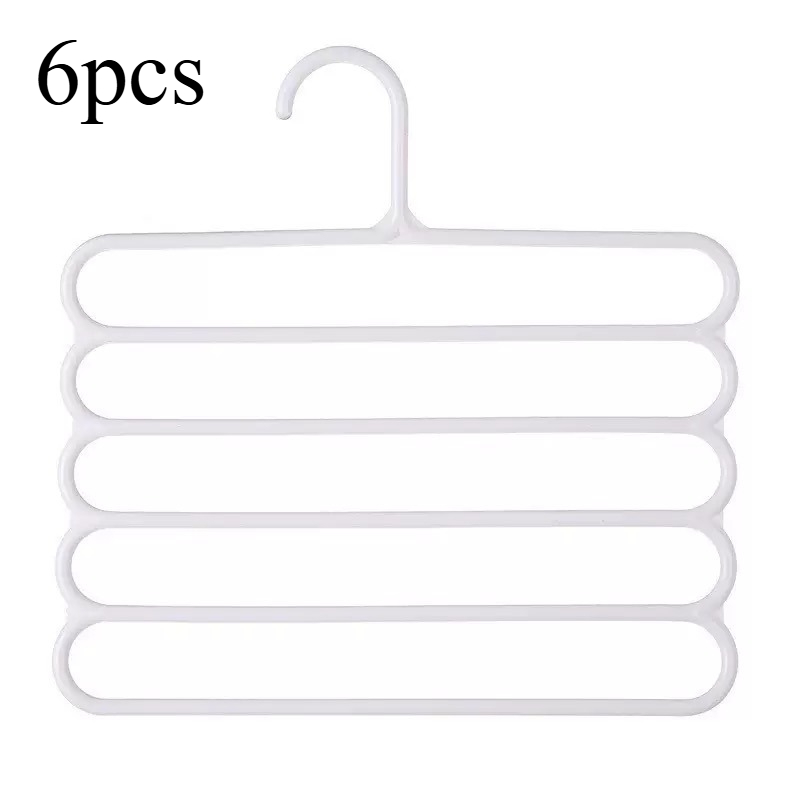 TEMU 6-pack Space-saving 5-tier Plastic Pant Hangers | Wardrobe Organizer With White Hooks, Suitable For Storing Versatile Clothing Like Pants,