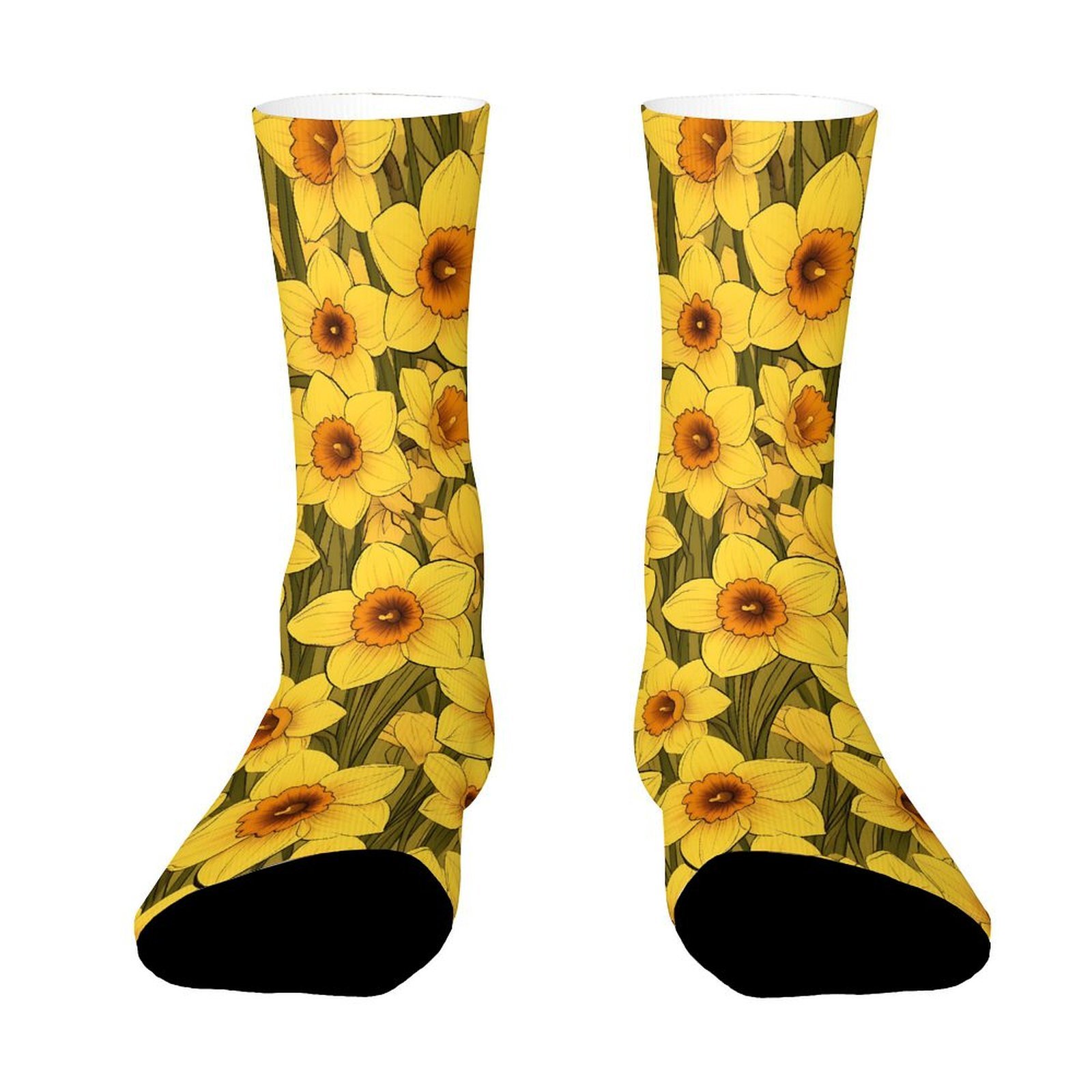 TEMU A Unisex Pair Of Outdoor Socks With Daffodil Pattern, Valentine's Day Sock Print Mid-calf Socks, Machine Washable, Suitable For Outdoor Sports