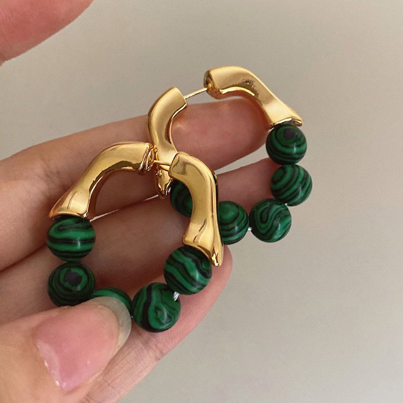 TEMU A Pair Of Vintage-style Green Malachite Earrings, Unique And Elegant, Perfect As A Gift For Women