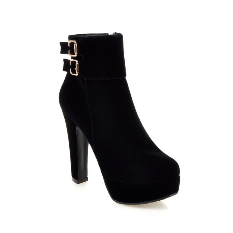 Image of Women' Wear High Heels, Versatile For Shopping, Walking, And Commuting, Women's Platform Block Heel Ankle Boots With Side Zipper, Women Shoes
