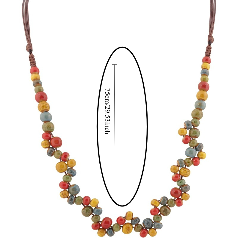 Boho Multicolor Ceramic Bead Strand Necklace for Women