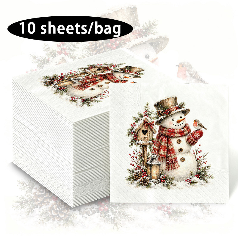TEMU Serviette de Neige et , Serviettes Imprimées Motif Noël, et les Fêtes, Serviettes Décoratives de Neige Chapeau Lanterne Pomme de Pin, Améliorant