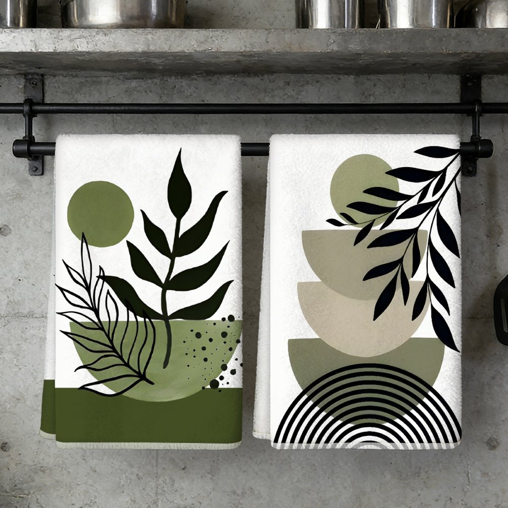 TEMU Abstract Leaves Circles Arcs Shapes Pattern Printed Kitchen Towels, Cleaning Cloths, Neighbor Gifts, Mom Gifts, Birthday Gifts, Sweet