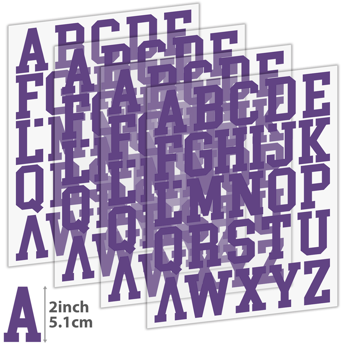 TEMU 4 Sheets, Solid Color Letters A-z Height 5.1cm/2inch Iron-on Patch, White Red Yellow Blue Green Purple Orange 8 Colors Available, Vinyl Clothing