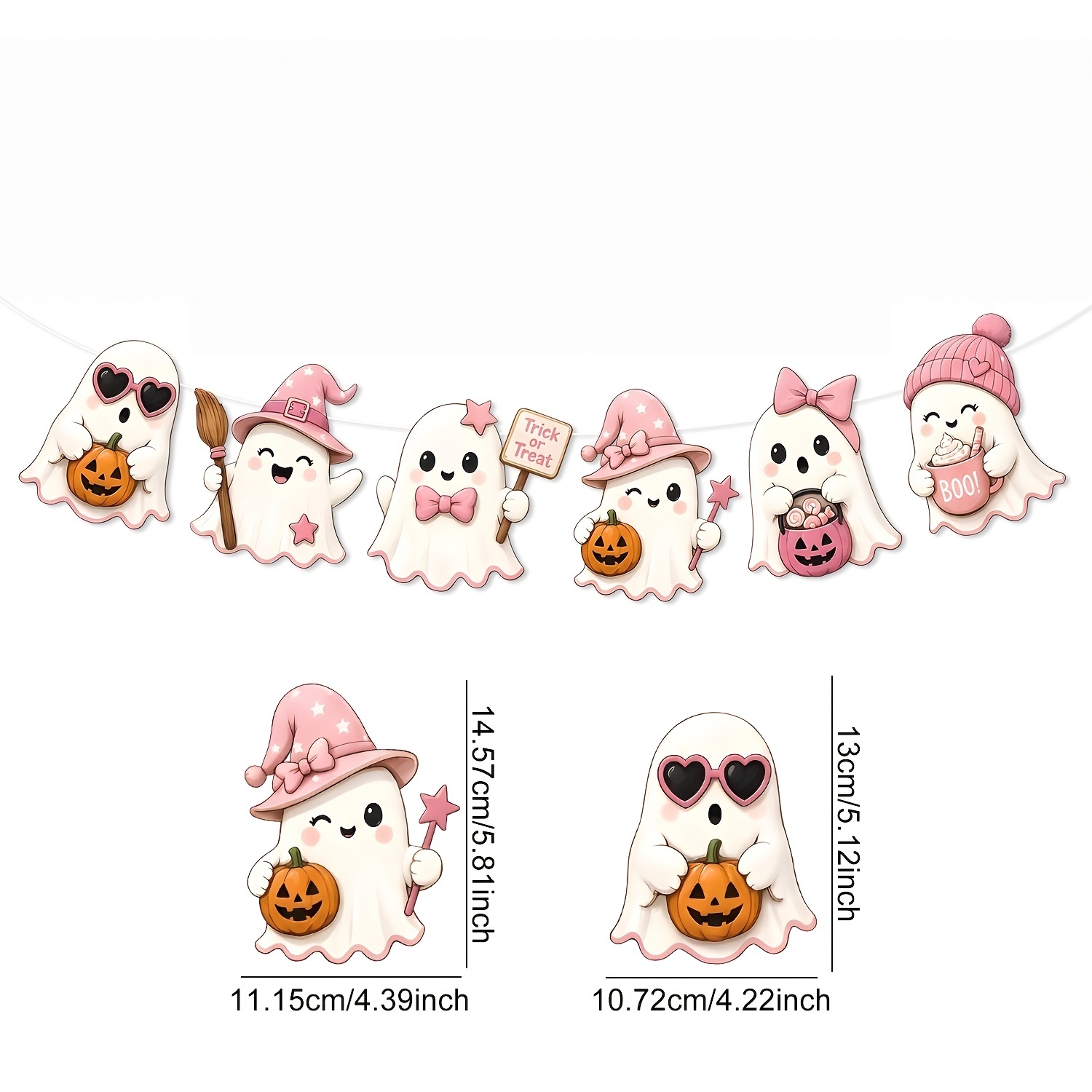 TEMU 1 Set Of Pink Cute Halloween Wooden Banner, Cartoon Pumpkin Hat Bow Wreath, "trick Or Treat" Hanging Pennant, Indoor Wall And Tabletop Party
