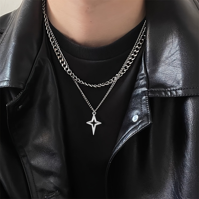TEMU 2pcs Set Double Layer Necklace Cross Star Minimalist Fashion Elegant Design Sense Niche Hip-hop Versatile Trend