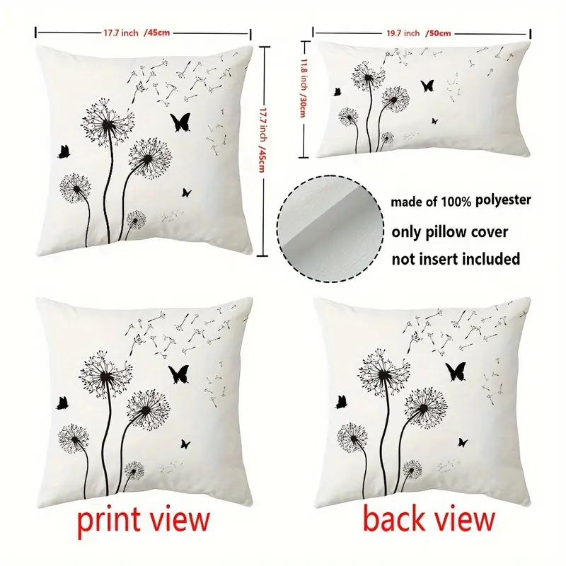 1pc double sided dandelion print throw pillow cover decorative pillowcase with envelope closure machine washable for sofa bedroom living room car decor no insert included Product details 3
