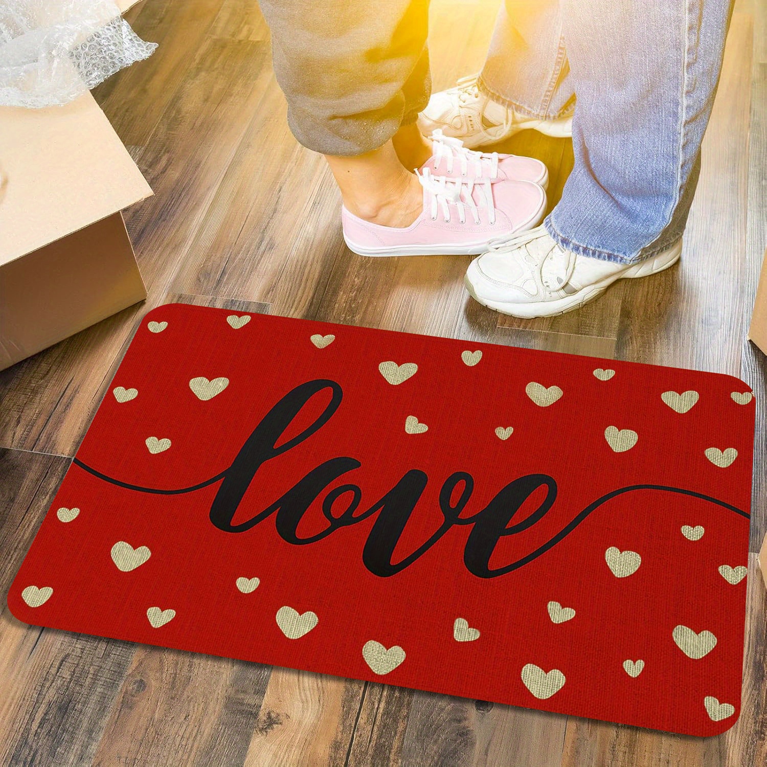 

Valentine's Day Love Heart Doormat - Washable Polyester Mat With & "love" , Red Background For Home Decor, Kitchen, And , 1.2cm , Valentines Decorations