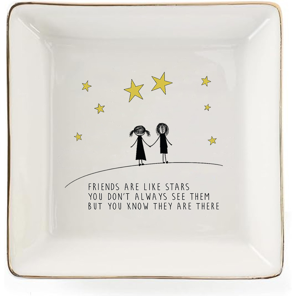TEMU Friendship Jewelry Dish Plate - Star-themed " Are Like Stars" Quote & Holding Hands Design - 4.13in Ring/trinket Tray For Women, - Wedding,