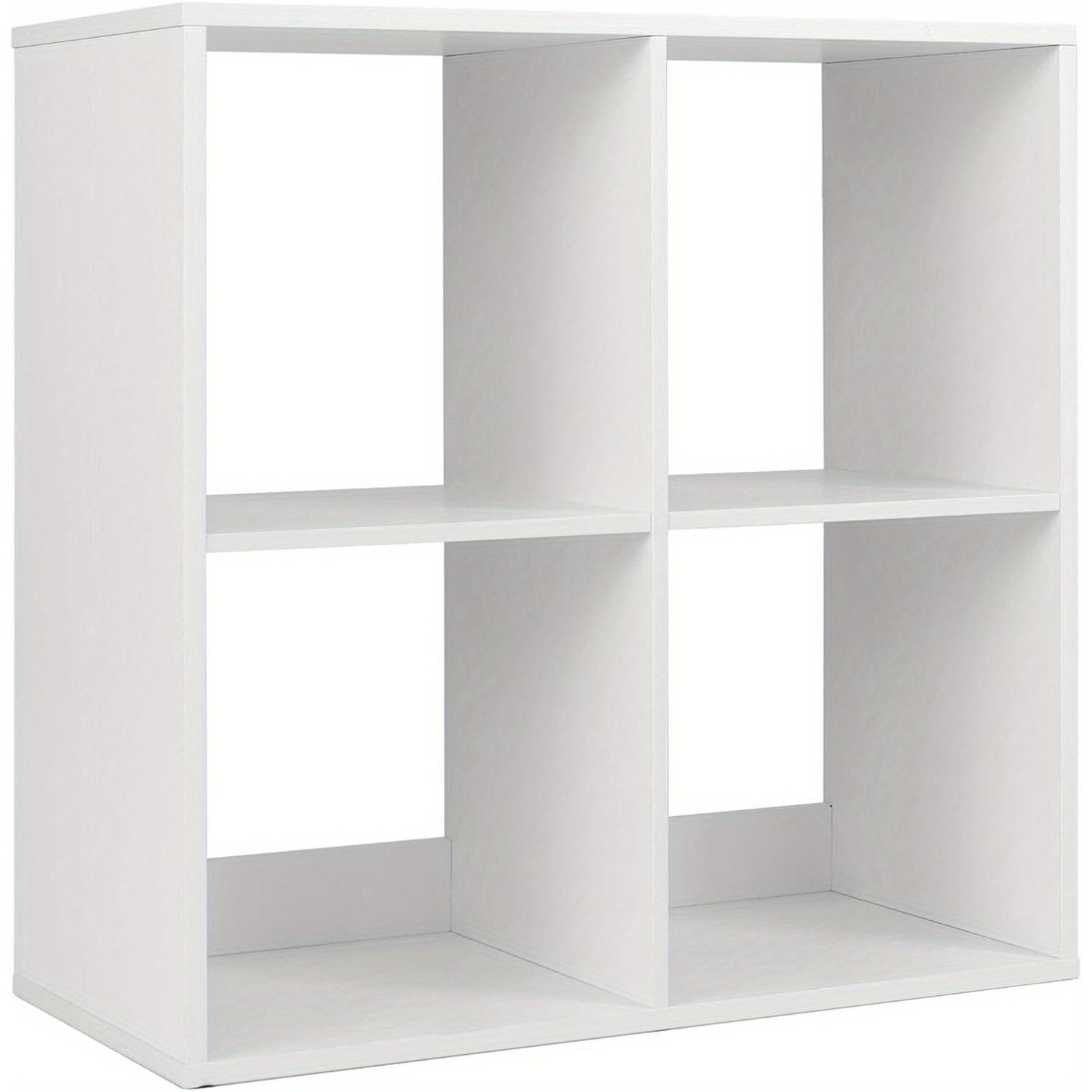 Image of Wooden Cube Bookcase, Freestanding Storage Shelf With Open Back & Tilt Protection, 4-compartment Organizer For Storage Room, Conference Room & Office