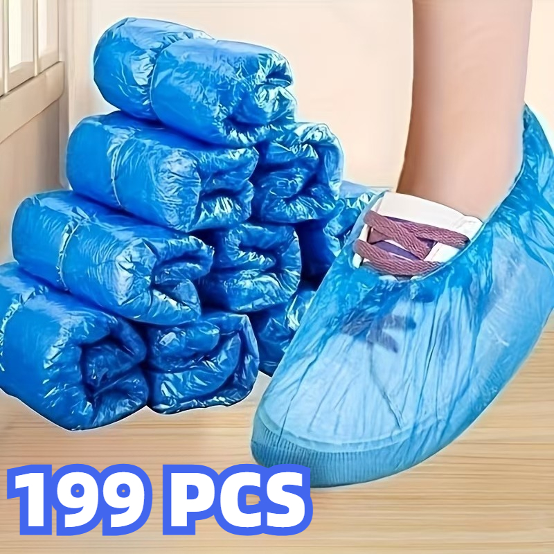 TEMU 199pcs Durable Blue Shoe Covers With Stretchable , Suitable For Hospitals, Hotels, Offices, Home, And Occasions