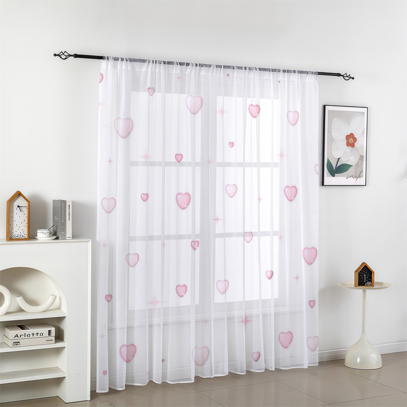 TEMU 2pcs Window Screen, Pink Heart Romantic Transparent Curtain, Suitable For Bedroom And Living Room Window Decoration, Kitchen, Balcony, And