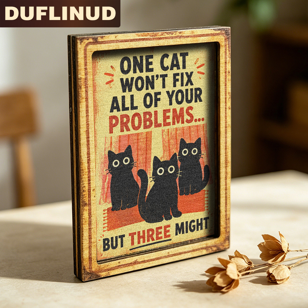 TEMU Refrigerator Magnet, Mini Decorative Plaque With 3 Adorable Black Cats, Text Design, Wooden Fridge Magnet, Suitable For Decorating Kitchen