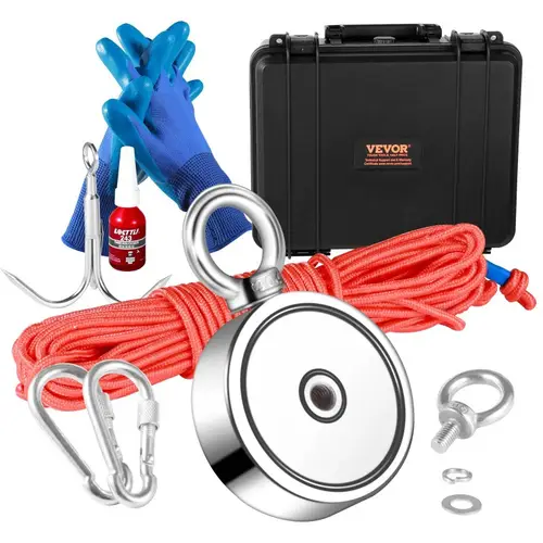 magnet fishing kit 1200lbs 2 95inch diameter double sided fishing magnets strong neodymium magnet with heavy duty 65ft rope grappling hook waterproof case gloves threadlocker eye bolt