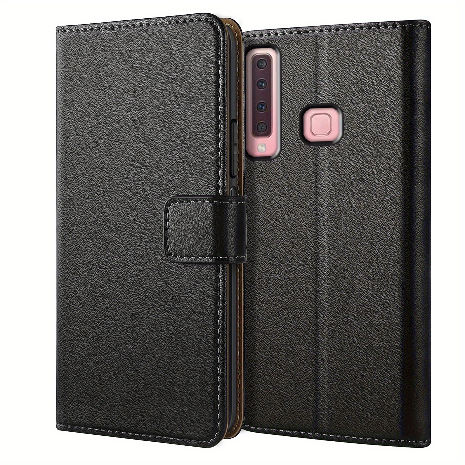 TEMU Phone Case: For Galaxy A9 (2018) Wallet Case With Kickstand Black Faux Leather Flip Protective Phone Case Cover