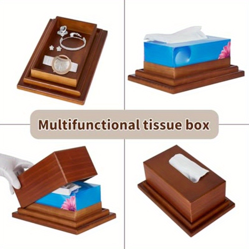 wooden tissue box cover with hidden compartment decorative facial   multi functional storage for bathroom office nightstands elegant wooden tissue holder with secret storage bathroom organizers and storage nightstand organizer modern aesthetic polished   Product details 3