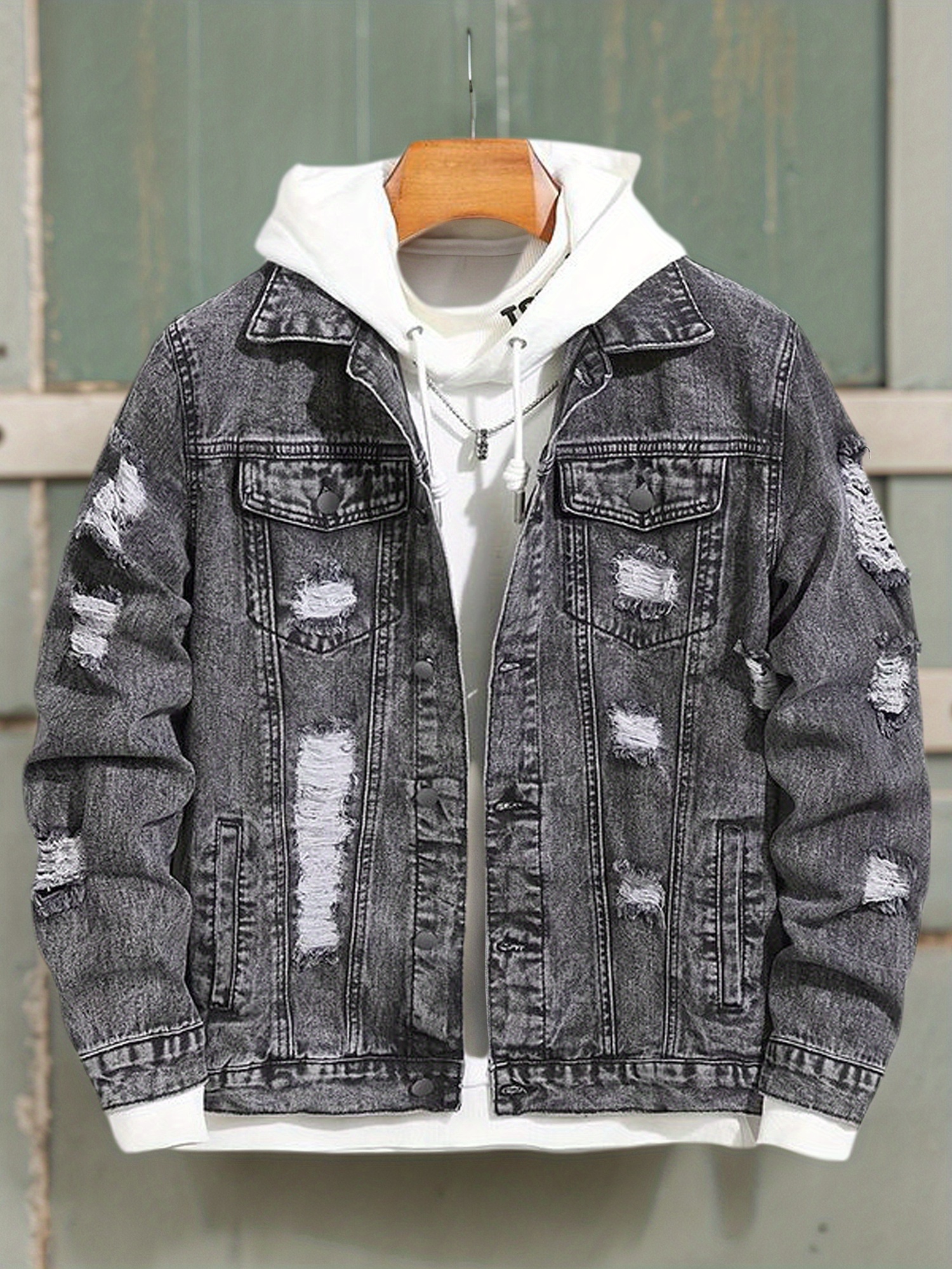 Men's Casual Street Style, with Ripped Details, Comfortable and Versatile, Suitable Casual Wear Trendy with Ripped Design, Made of Durable Snowflake Fabric