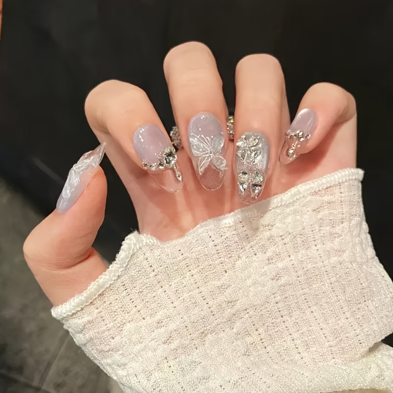 TEMU Size-specific Gradient 3d Clover Rhinestone Western Removable Nail Art Stickers 10pcs