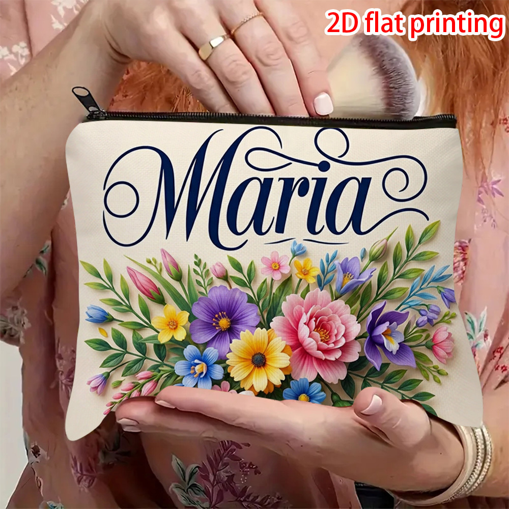 TEMU 1pc Women's 2d Printed Design Small Bag, Featuring "maria" Text, Ideal As Gift, Double-sided Makeup Bag