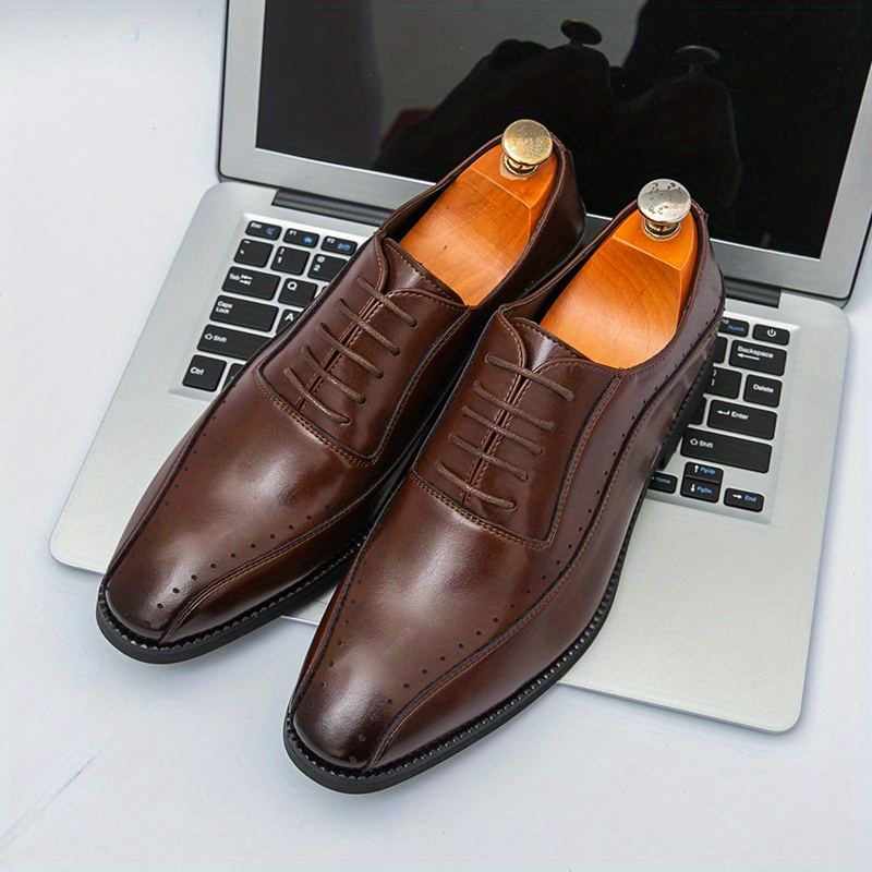 mens stylish brown dress shoes comfortable formal round toe lace