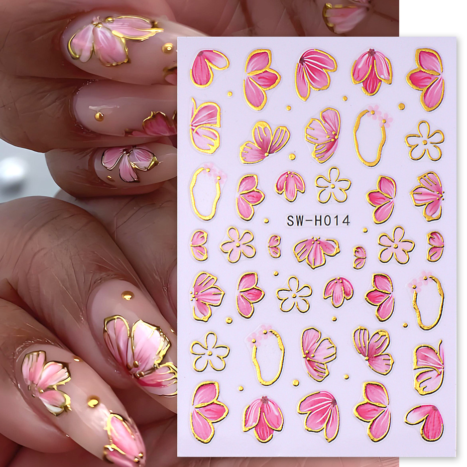 

2 Feuilles de Pochoirs À Ongles Thématiques de Printemps Avec Des Pétales En Fleurs Et Des Métalliques Dégradées Avec de Fleurs.