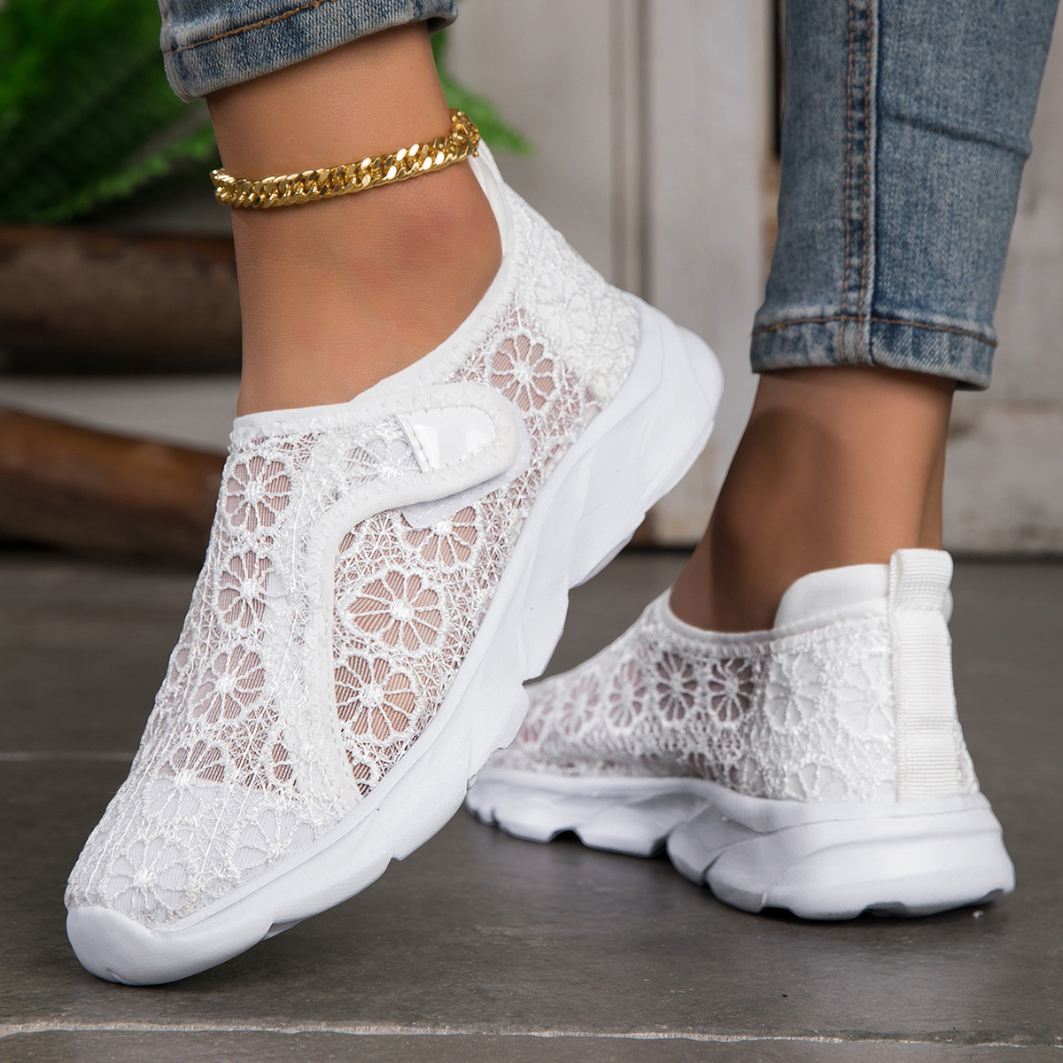 TEMU Chaussures de course d'été respirantes en et dentelle, , baskets à enfiler à semelle souple, chaussures de marche décontractées légères et