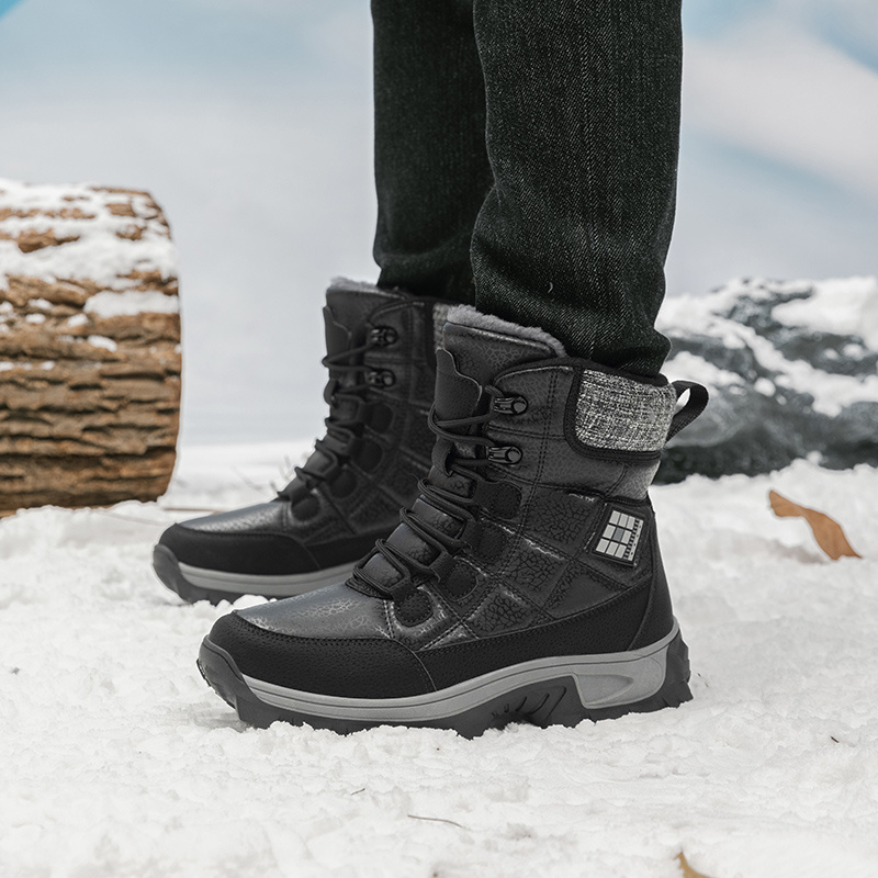 Men's High-Top Winter Snow Sports Boots, Thickened Plush Lining